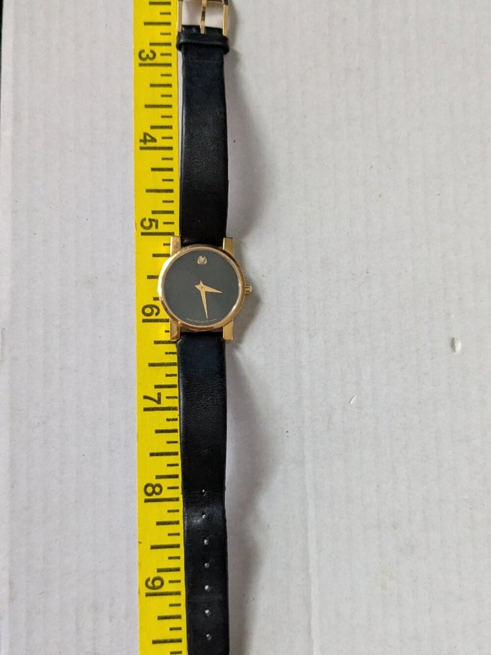 Vintage MOVADO Museum Quartz Wrist Watch Black Dial Leather Strap